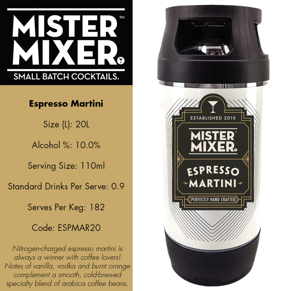 Espresso Martini 20L Keg - 10% ABV - 160 Std Drinks